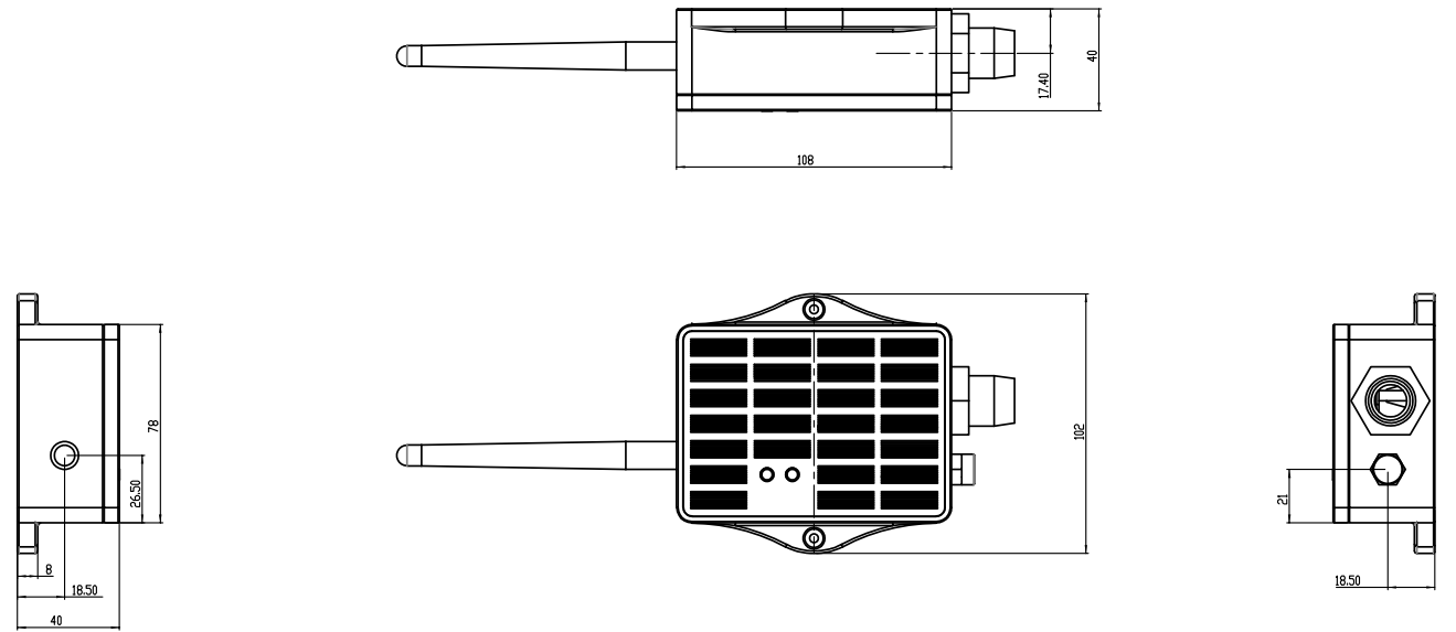 SN50V3-MS solar enclosure dimensions, mounting points, and cable outlets